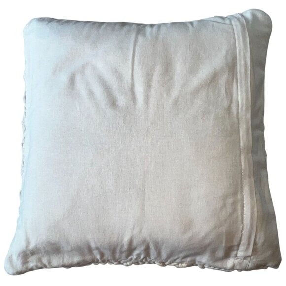 Handwoven Macrame Boho Throw Pillow Cover Cream Wool/Cotton Back 20" Square Zip - Picture 4 of 11